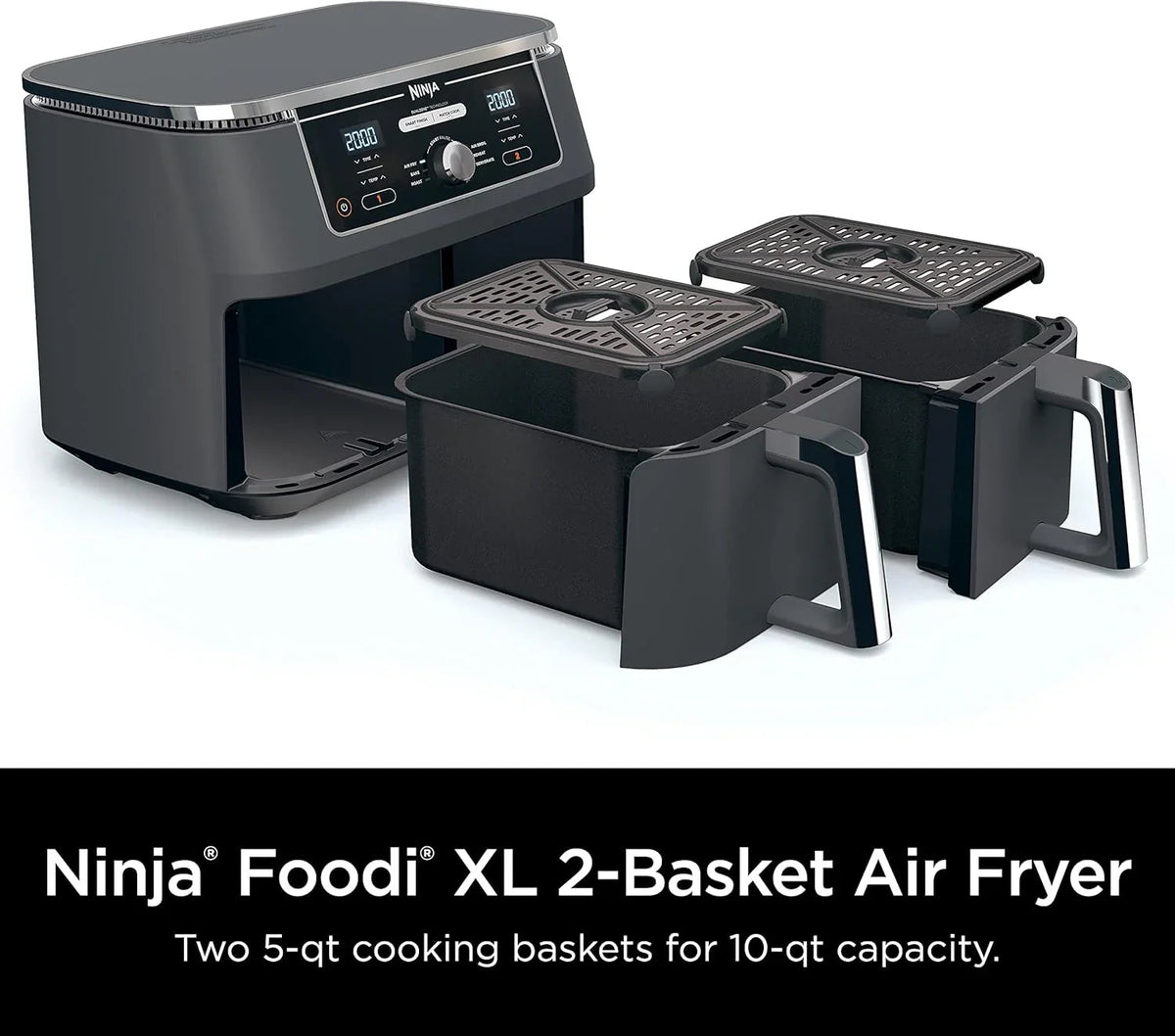 Ninja Foodi 10 QT 6-in-1 DualZone Smart XL Air Fryer, 2 Independent 5 QT Baskets, Grey - DZ550
