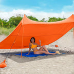 Red Suricata Orange Family Beach Sun Shade Canopy Tent With Sand Anchors - V6