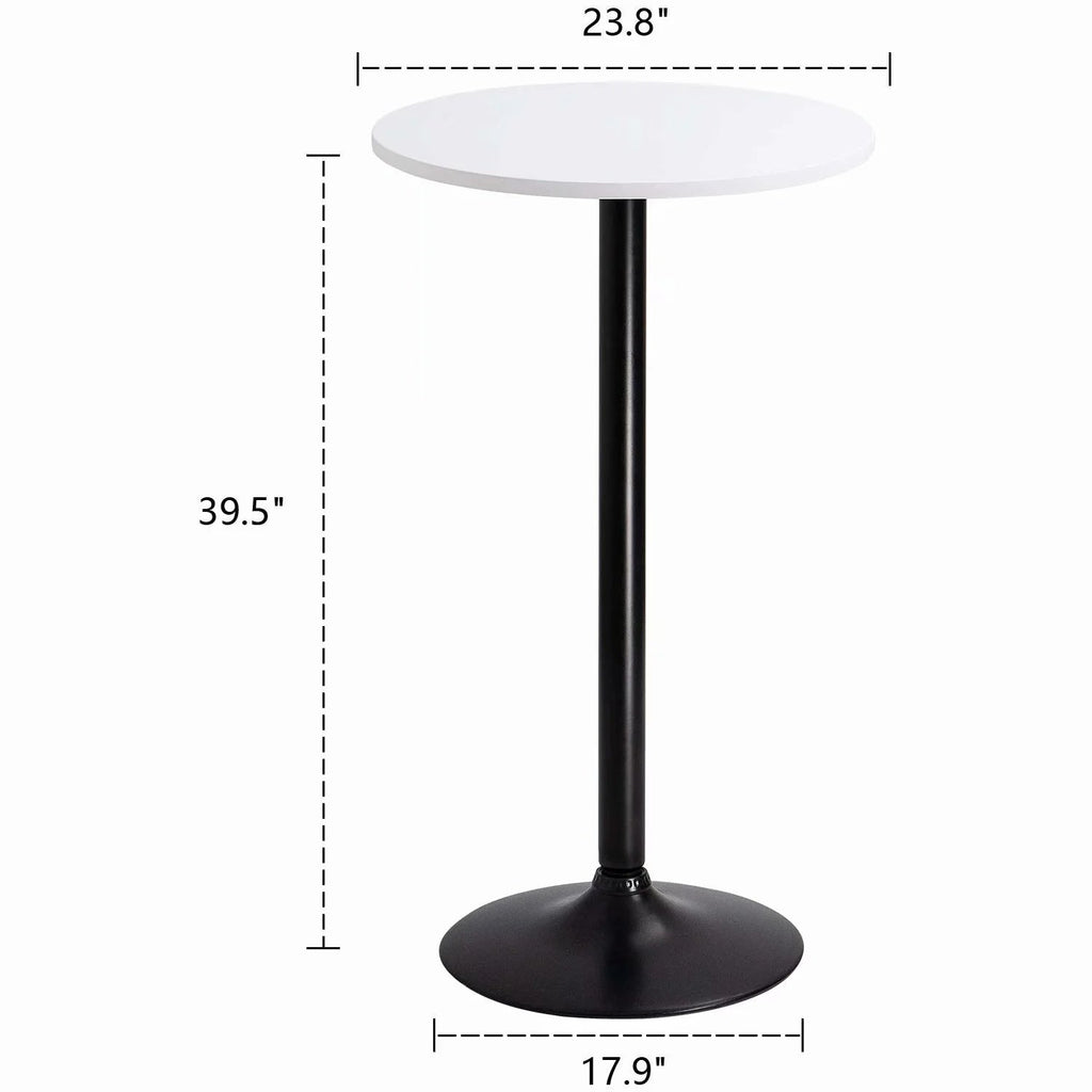 Round Bar-Height Bistro Pub Table With Metal Base And MDF Top, 23.8 x 23.8 x 39.5 Inch