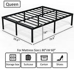 EMODA Queen 18 Inch Heavy Duty Metal Platform Bed Frame - No Box Spring Needed