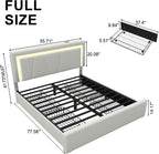 Full Upholstered Platform Bed Frame With 4 Storage Drawers, LED Lights, Adjustable Headboard And Charging Station - White