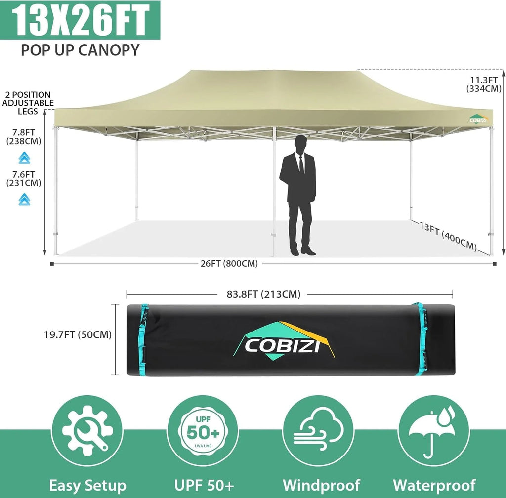 COBIZI 10x20 Heavy Duty Pop-Up Canopy Tent With 6 Sidewalls - Black