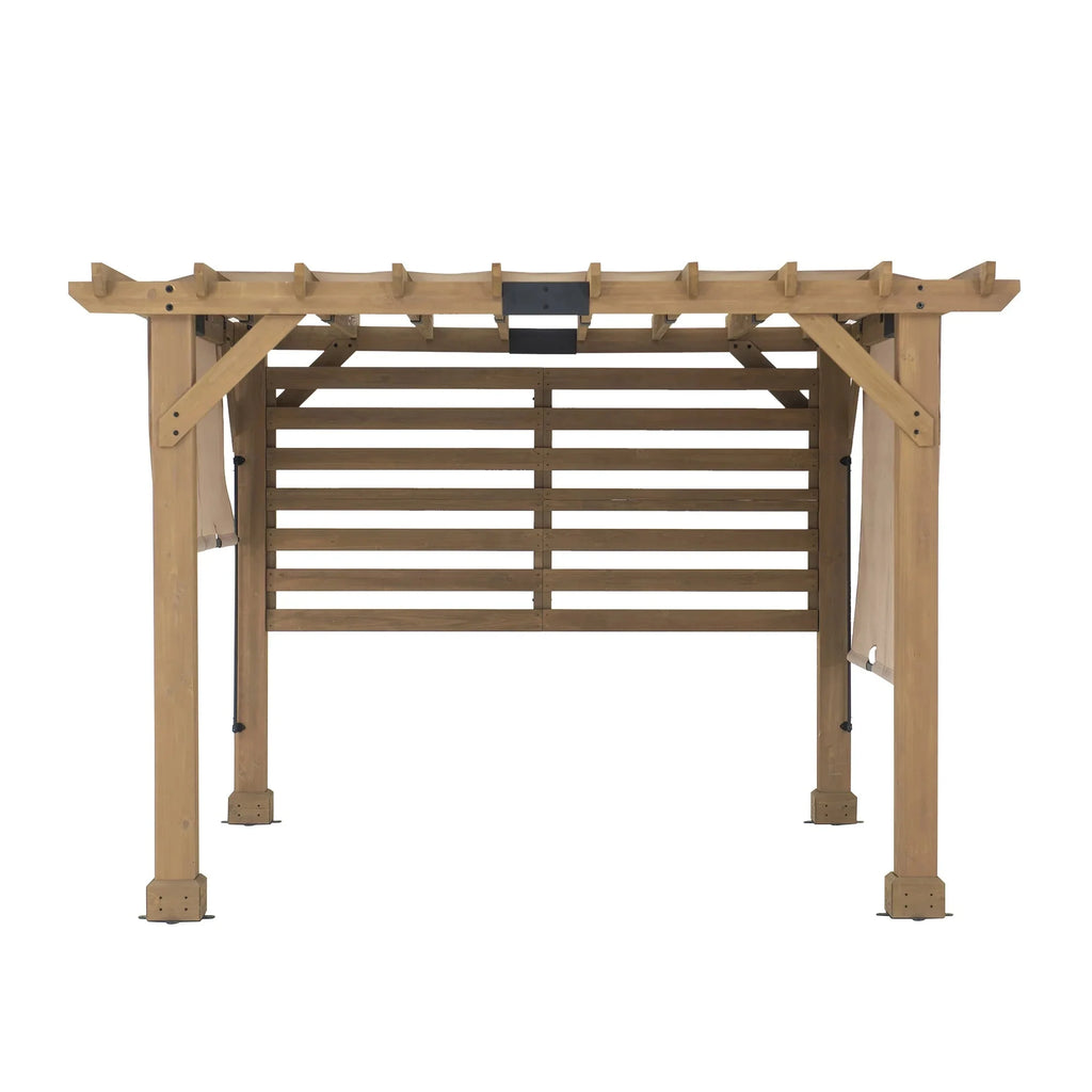 Sunjoy Cedar Wood Hot Tub Pergola 10 x 11 ft With Adjustable Canopy And Privacy Screen