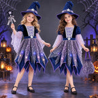 MEZZALL Child Outfit Sets Girls Witch 4 Light Up Star Witch Dress With Hat Wand Kids Halloween Party Outfit For Party Clothes Sets