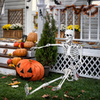 Costway 5.4 FT Halloween Skeleton Decoration Life Size Large Skeleton with Posable Joints 64.5 Inches Ivory White