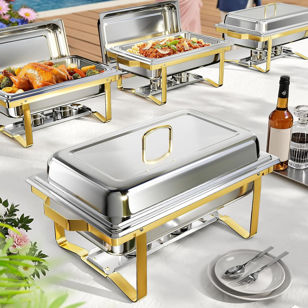 KSCocina Stainless Steel Chafing Dish Buffet Warmer Set, Golden, 4 Pack, 9QT