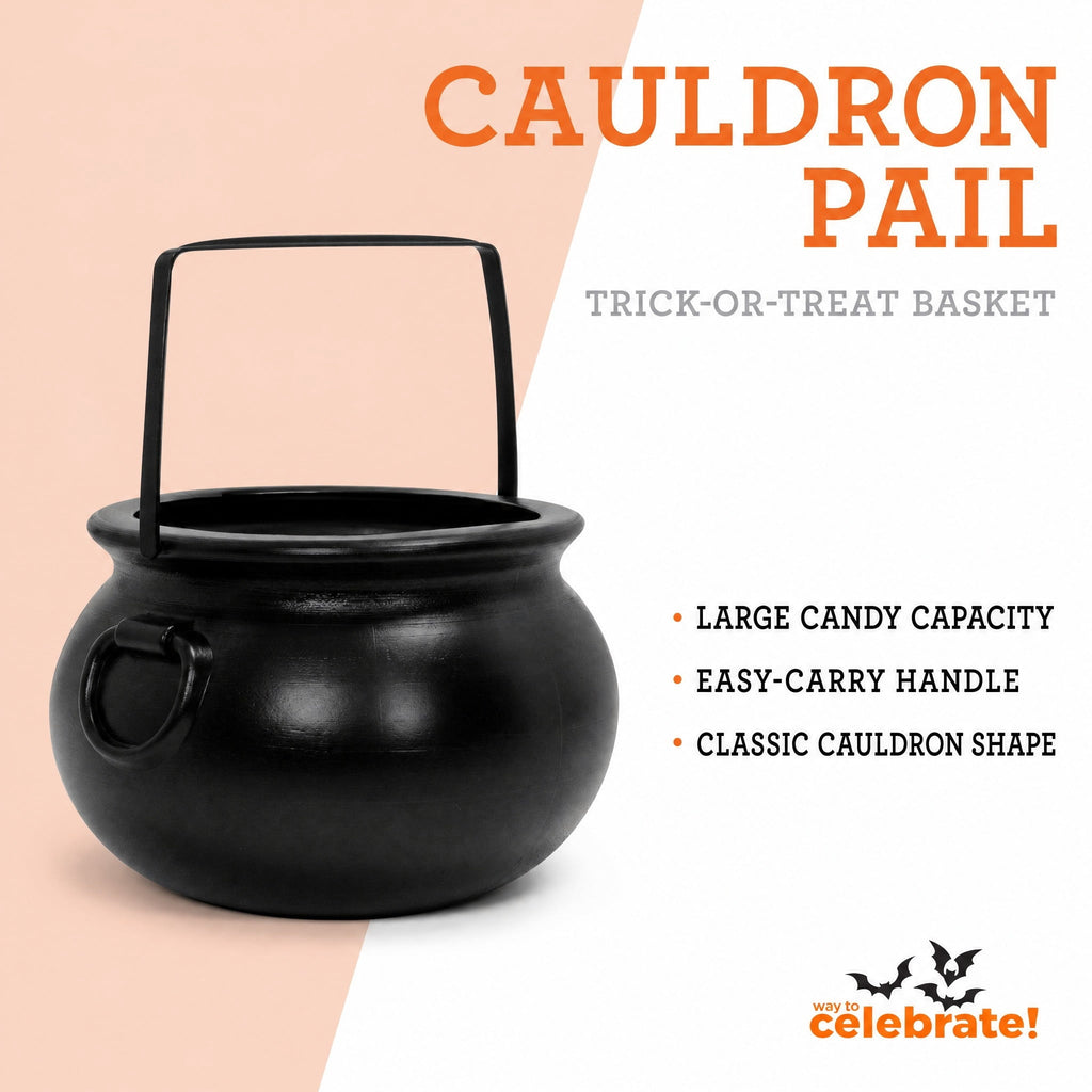 Large Cauldron Trick-or-Treat Pail, Black, 14", Halloween by Way To Celebrate