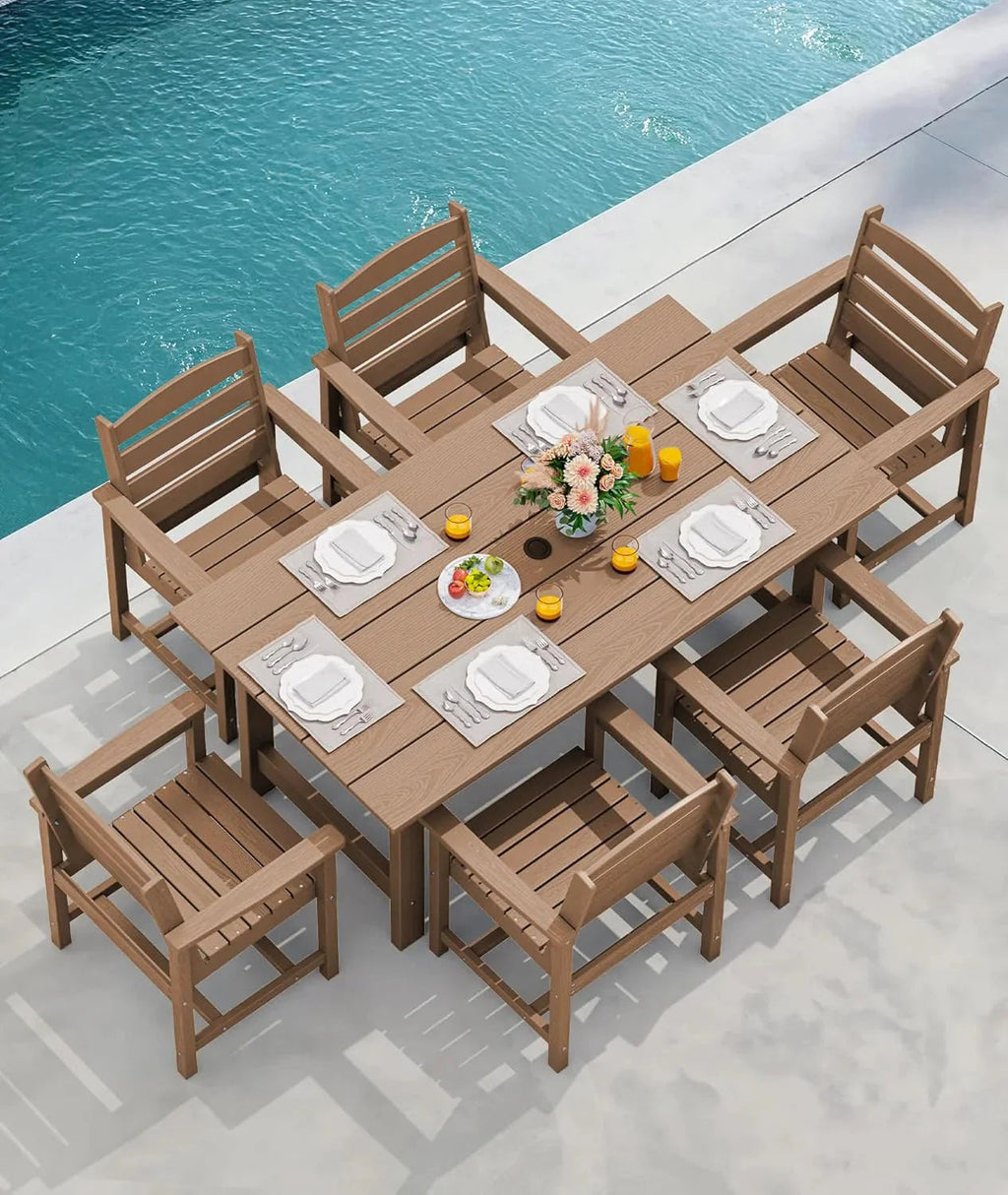 SERWALL 7-Piece HDPE Patio Dining Set, Aruba, 66.9in D x 32.2in W x 29.1in H