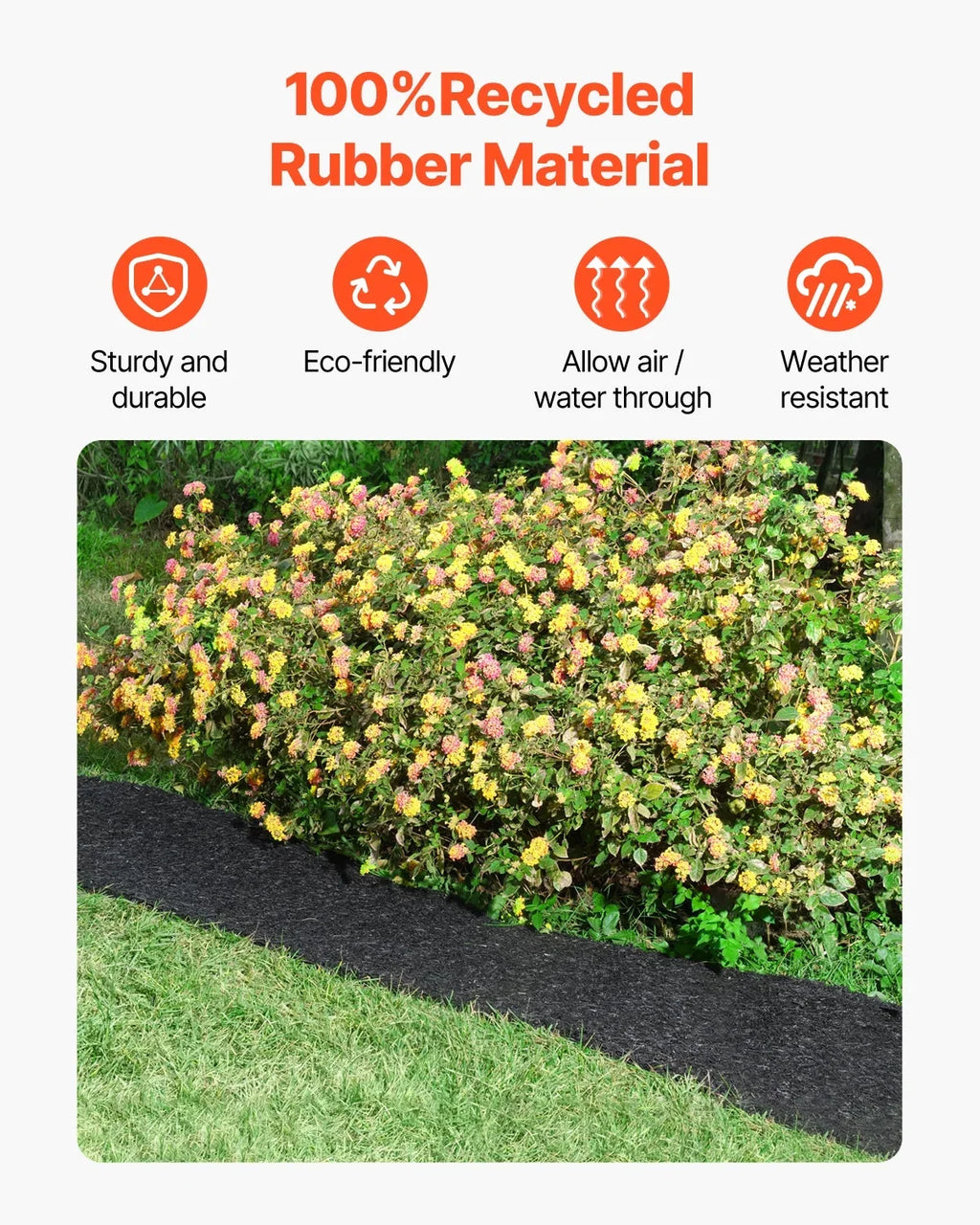 VEVOR Rubber Mulch Mat, 2 Rolls, 96 x 22 inch, Black - HJ6002