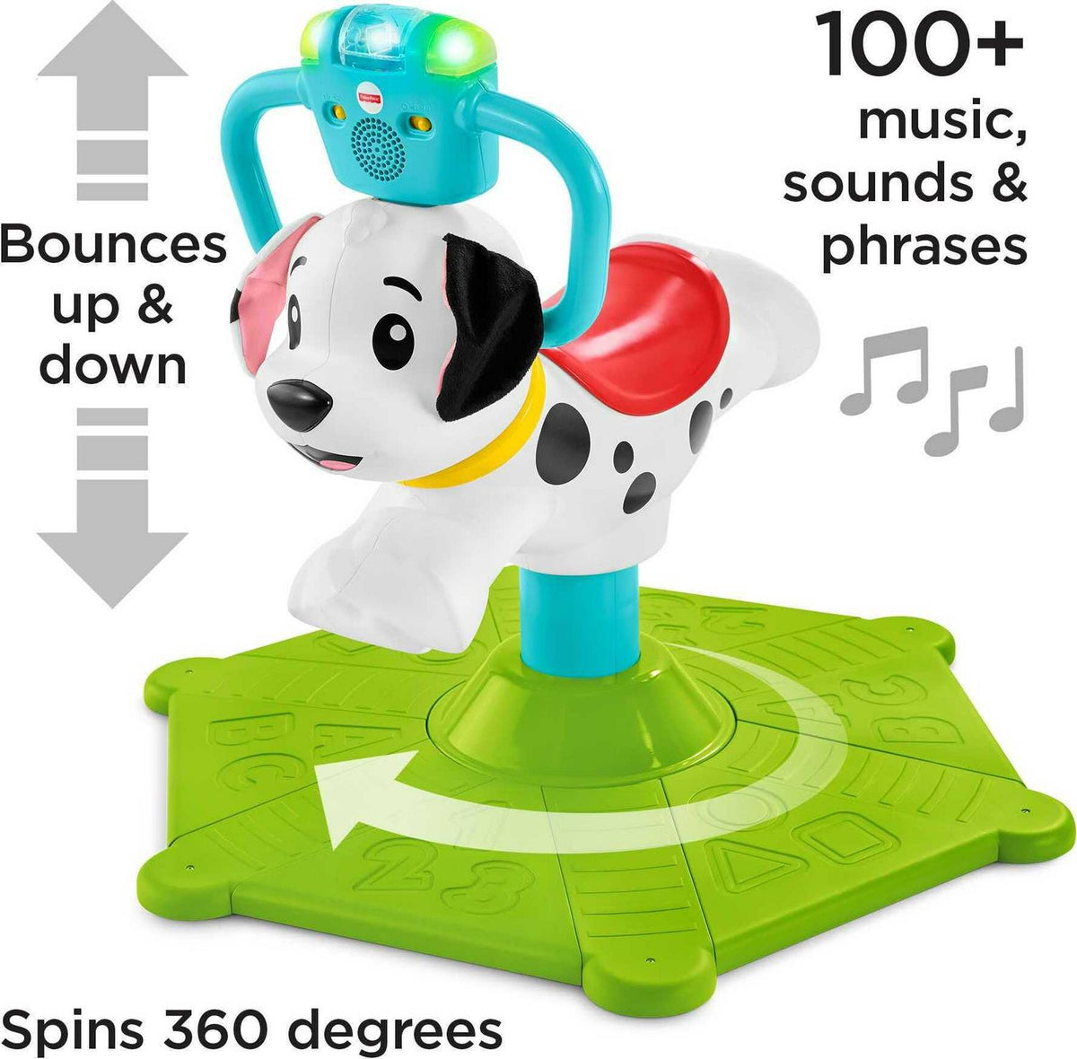 Fisher-Price Bounce And Spin Puppy Musical Ride-On Learning Toy, Multi - GCW11