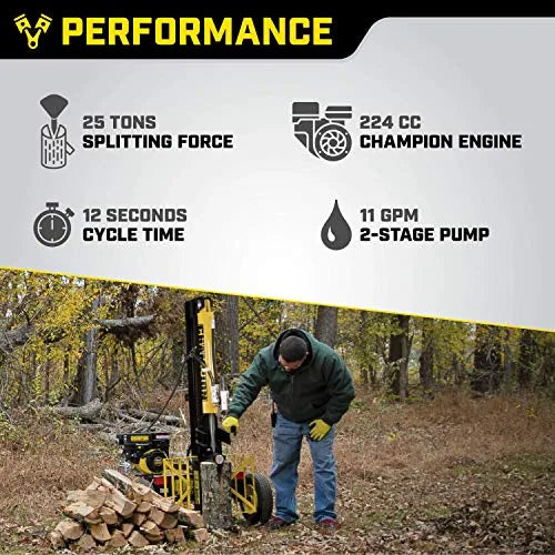 Champion Power Equipment 25-Ton Horizontal/Vertical Full Beam Gas Log Splitter With Auto Return - 100251