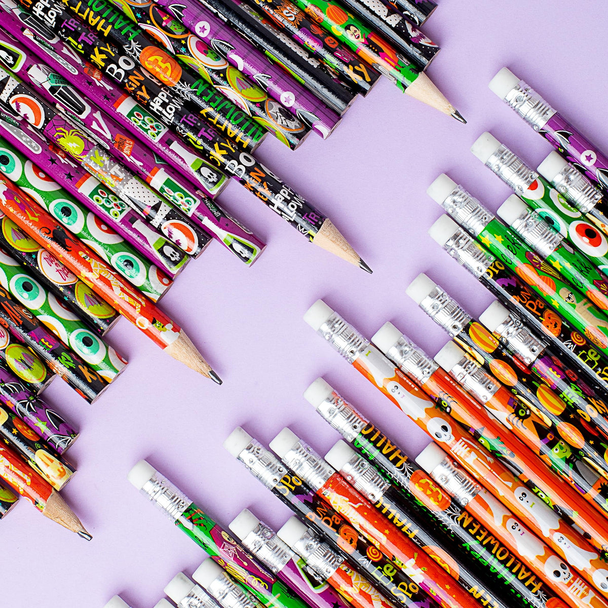 Joyfy 48 Pcs Halloween Pencils Bulk with Eraser for Kids, Colorful Pencils Stationery Pencil Set, Halloween Favors Prizes for Kids, Halloween Bulk Toys