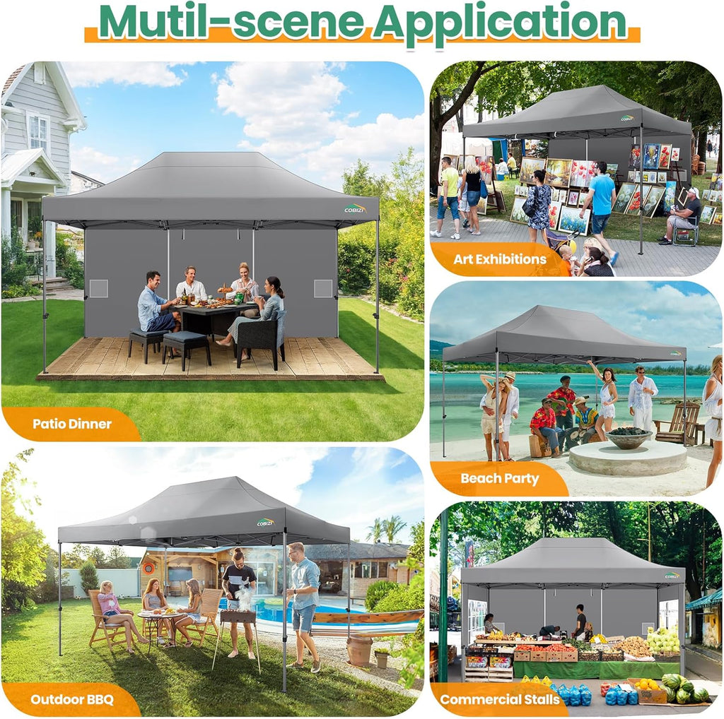 COBIZI 10x20 Heavy Duty Pop-Up Canopy Tent With 6 Sidewalls - Black