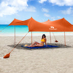 Red Suricata Orange Family Beach Sun Shade Canopy Tent With Sand Anchors - V6