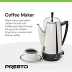 Presto Stainless Steel Percolator Coffee Maker, 2 to 12 Cups, Silver