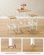 Square Bar Table And 2 Bar Stools Set, Golden Oak And Cloud White