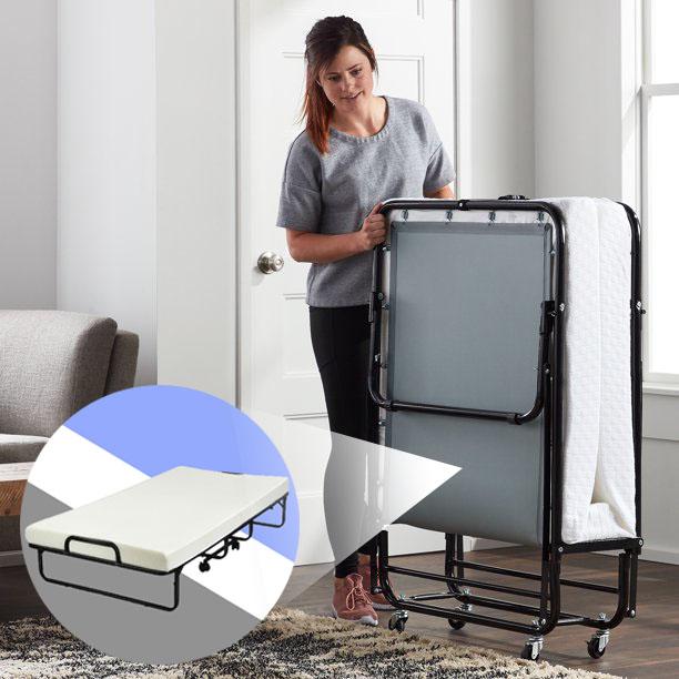 Heavy Duty Rollaway Folding Bed With 75 x 38 x 4 in Memory Foam Mattress, 640 Lbs Capacity