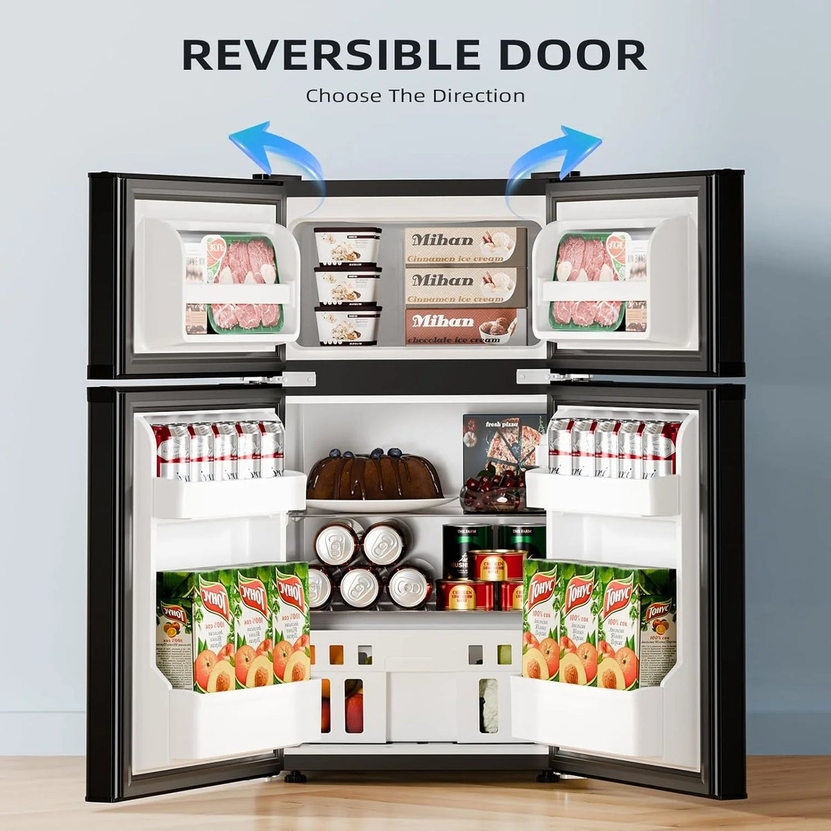 Antarctic Star Double Door Mini Refrigerator With Freezer, 3.2 Cu.Ft