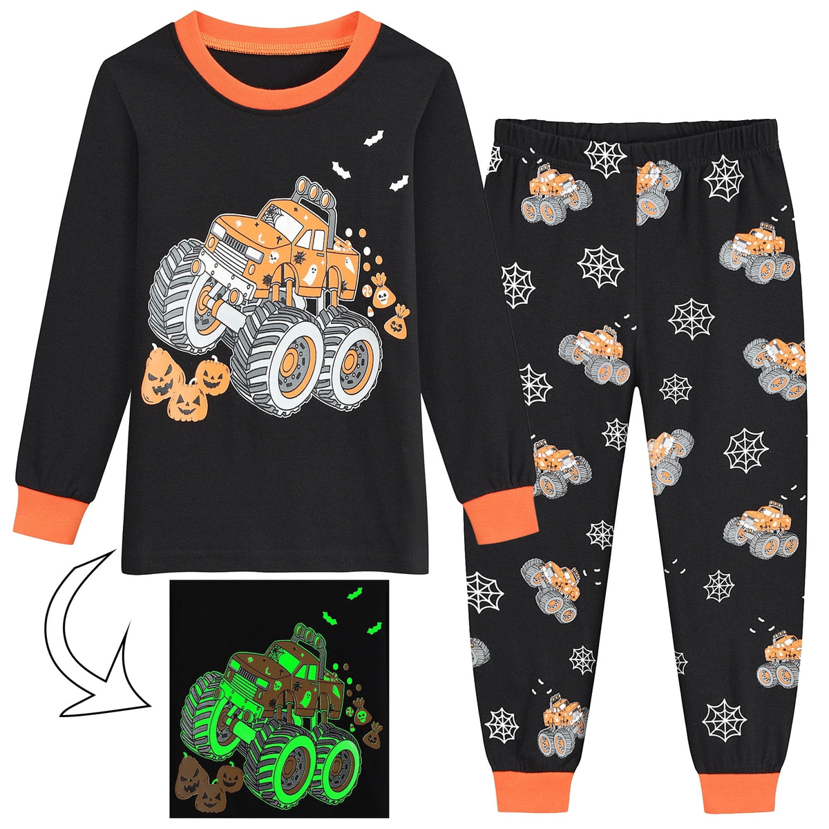POPTEM Toddler Halloween Pajamas Glow in the Dark Long Sleeve 2-Piece Sleepwear 4T