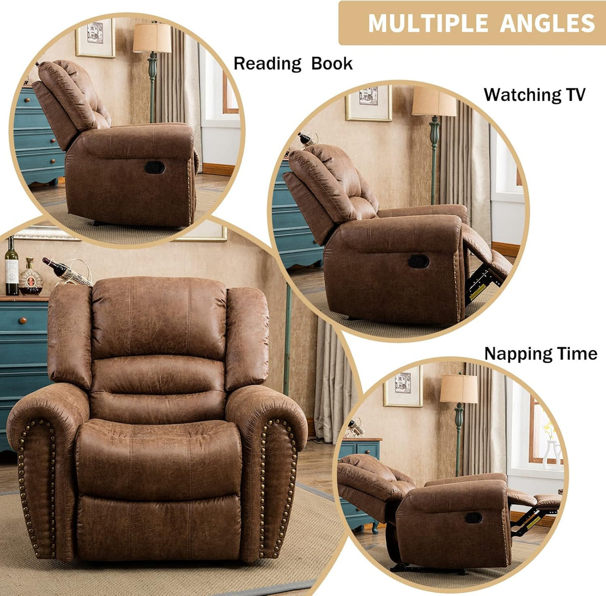 CANMOV Manual Recliner Chair, Nut Brown