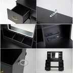 ChVans 47in Vanity Desk Set With LED Lighted Mirror, 7 Drawers, 6 Shelves, Cushioned Storage Stool - Black