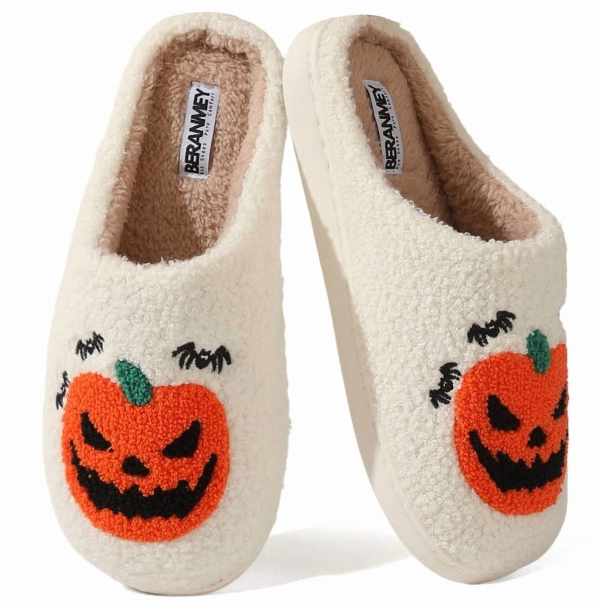 BERANMEY Halloween Slippers for Women Perfect Soft Plush Comfy Warm Slip-On Cute Womens Slippers Indoor Fluffy House Slippers for Women and Men Non-slip Fuzzy Flat Slides