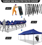 COBIZI 10x20 Heavy Duty Pop-Up Canopy Tent With 6 Sidewalls - Black