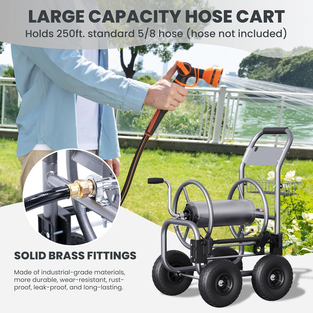 Giraffe Tools Heavy Duty Garden Hose Reel Cart With Wheels - 250-Feet 5/8-Inch Hose Capacity