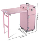 BYOOTIQUE Mobile Nail Station Rolling Makeup Train Case With Mirror, 4 Drawers - Pink