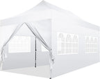 COBIZI Pop-Up Canopy 10 x 20 ft, White, 6 Sidewalls
