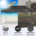 COBIZI 10x20 Heavy Duty Pop-Up Canopy Tent With 6 Sidewalls - Black