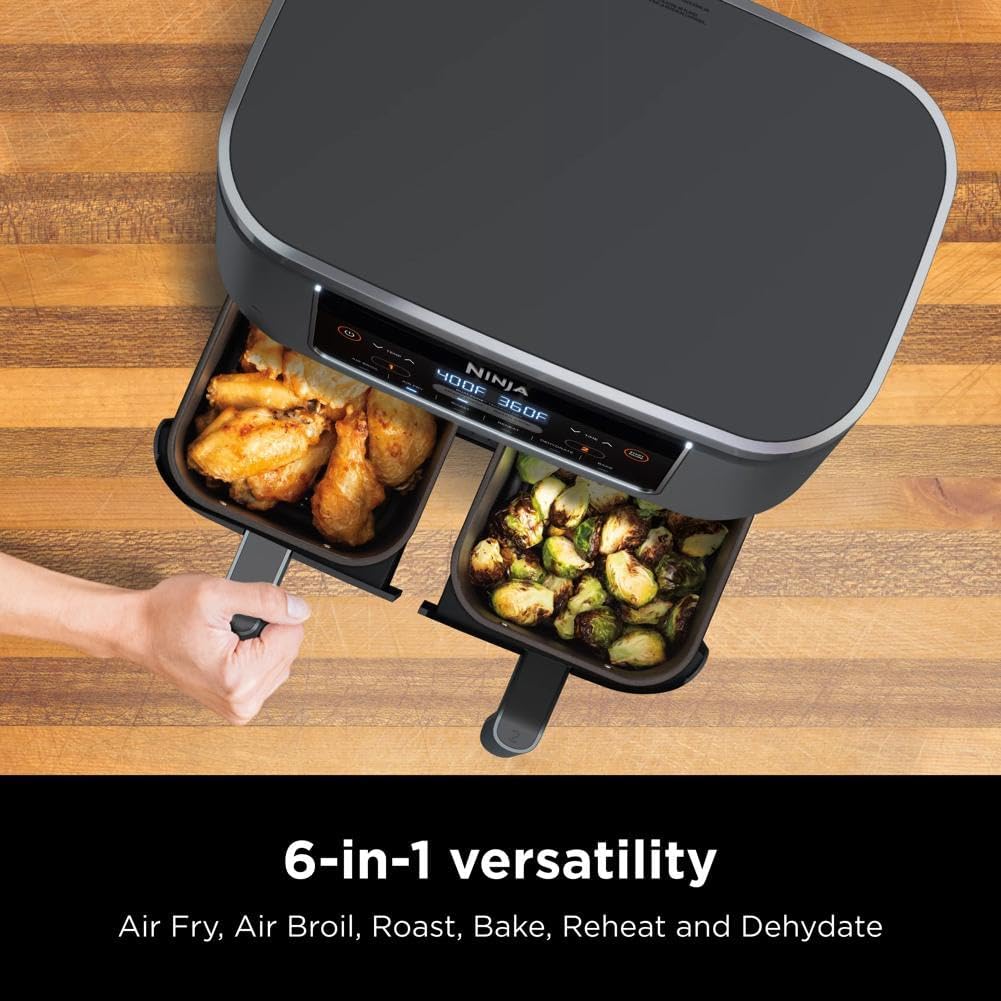 Ninja Foodi 10 QT 6-in-1 DualZone Smart XL Air Fryer, 2 Independent 5 QT Baskets, Grey - DZ550