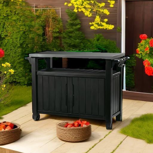 Keter Outdoor Rolling Prep And Bar Cart, Resin - Dark Brown