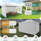 COBIZI 10x20 Heavy Duty Pop-Up Canopy Tent With 6 Sidewalls - Black