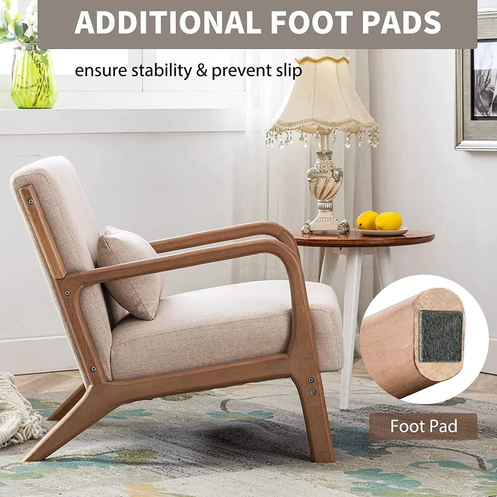 Bonzy Home Mid-Century Modern Fabric Accent Chair With Solid Wood Frame, Beige