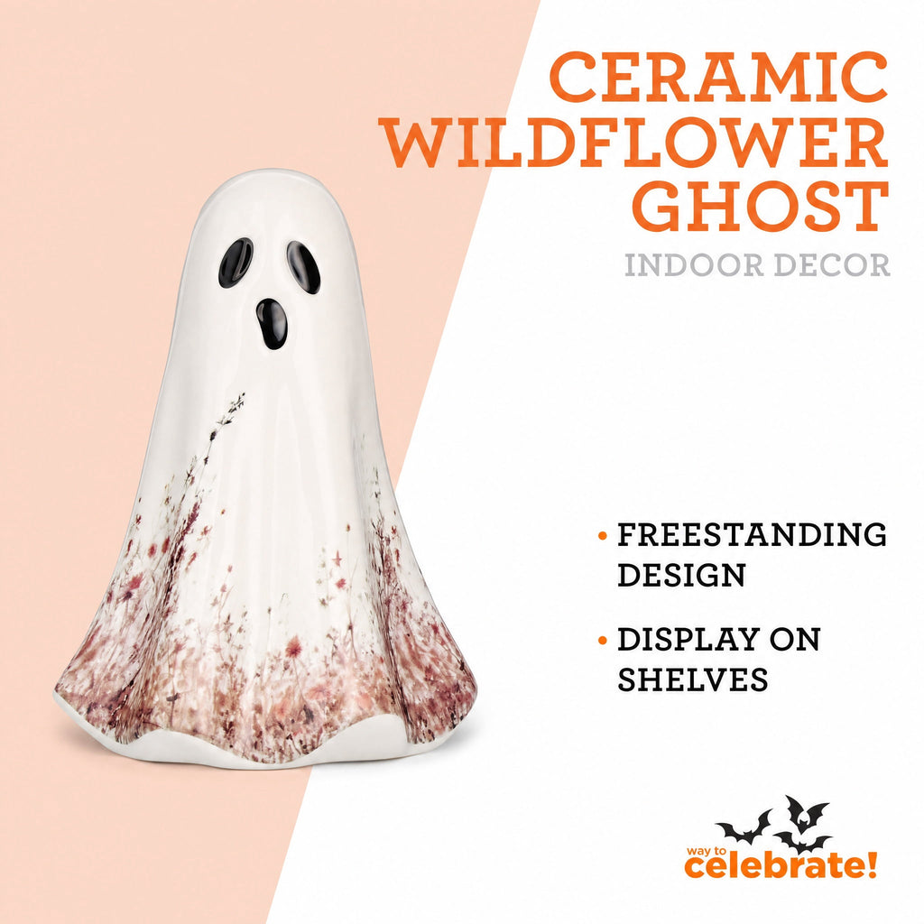 Ceramic Wildflower Ghost Decoration, White, 8.2", Halloween by Way To Celebrate