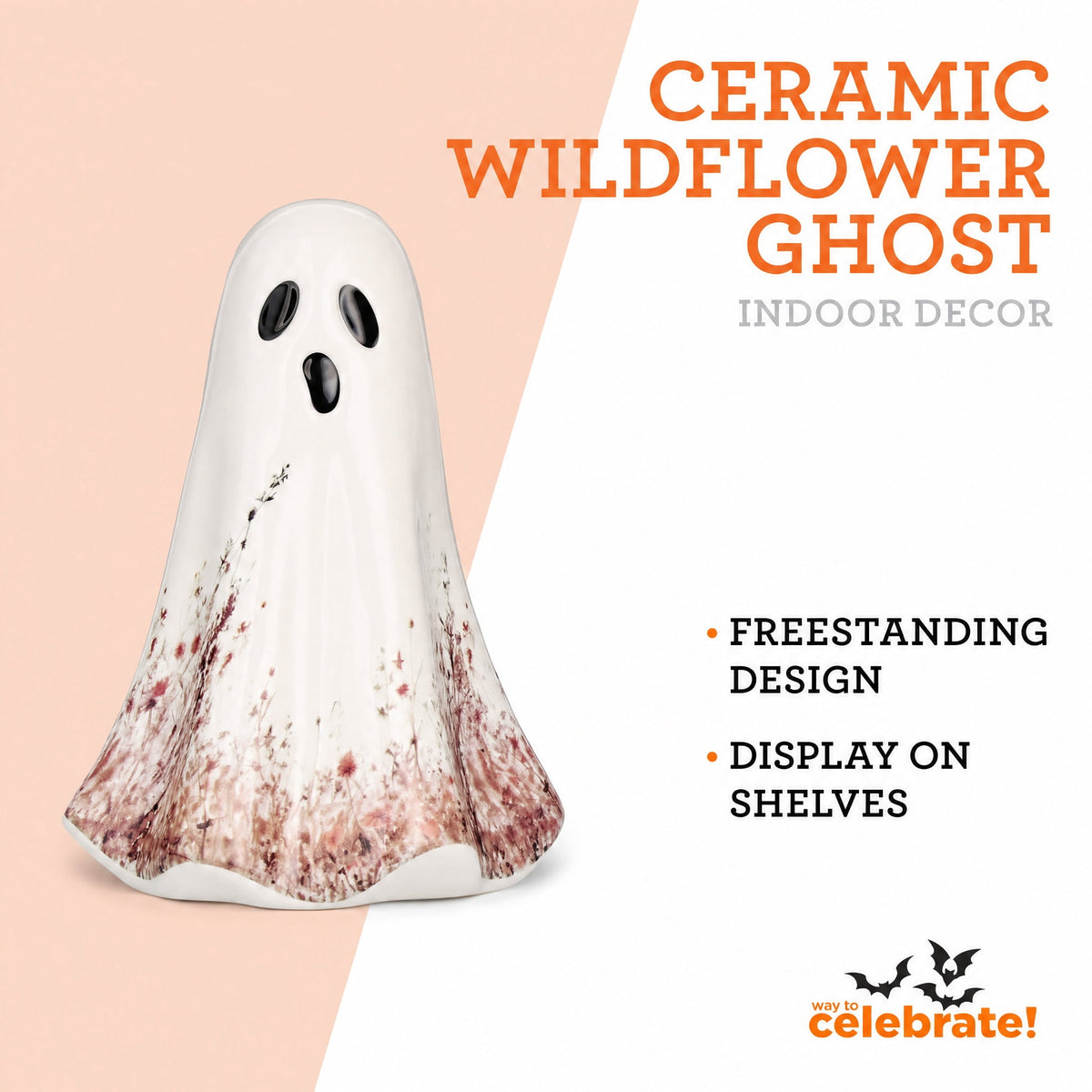 Ceramic Wildflower Ghost Decoration, White, 8.2", Halloween by Way To Celebrate