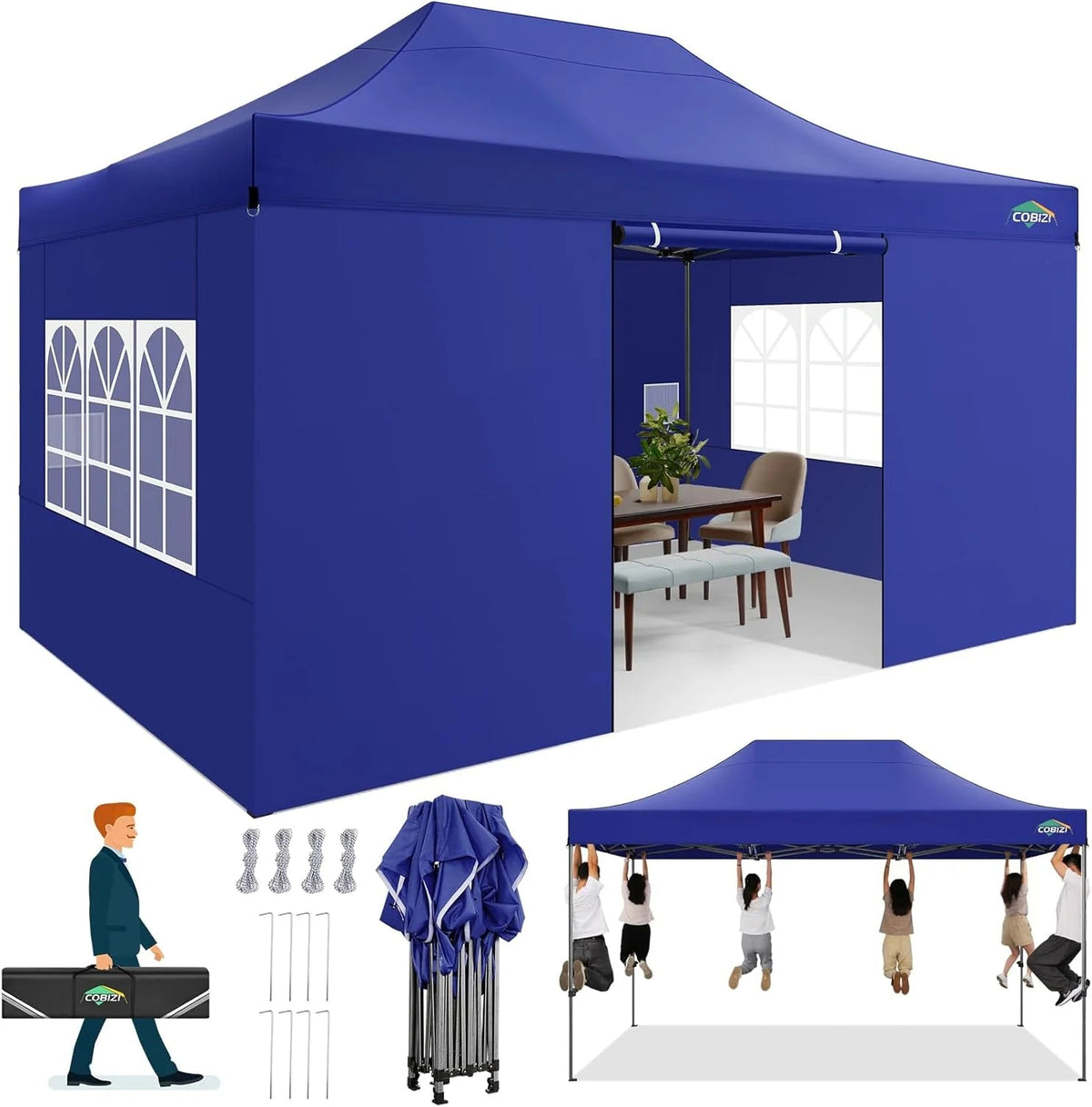 COBIZI 10x20 Heavy Duty Pop-Up Canopy Tent With 6 Sidewalls - Black