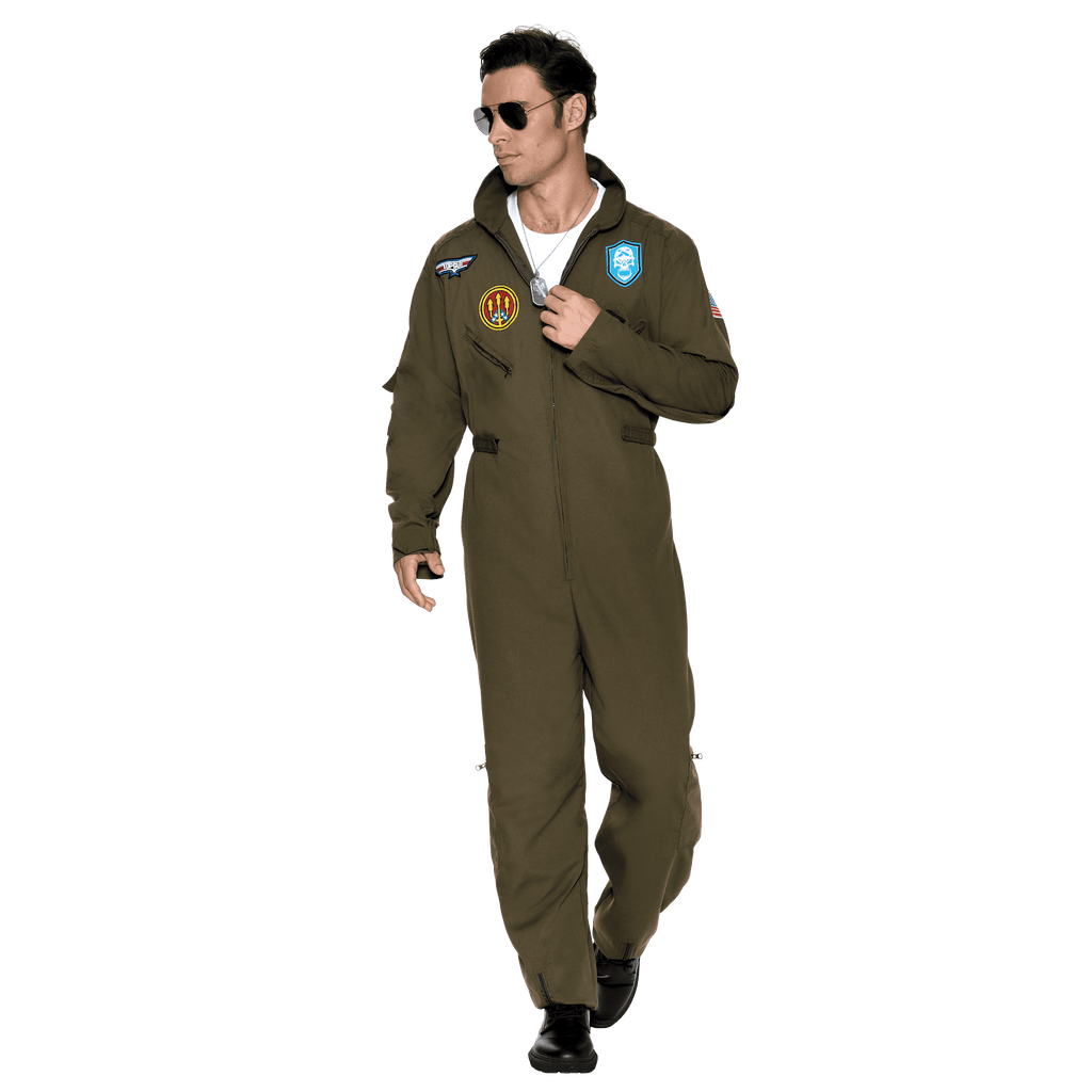 Joyfy Flight Pilot Costume for Adults Pilots Uniform Costume Movie Icon Green Jumpsuit for Men Halloween Party Fancy Dress up Cosplay