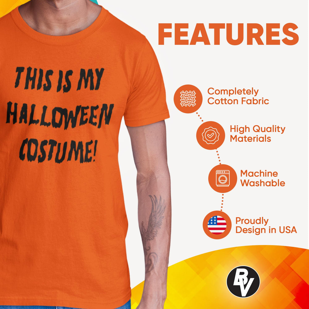 BROOKLYN VERTICAL Adult Halloween Printed T-Shirts Jack O' Lantern Pumpkin Skeleton Fun Costume Designs