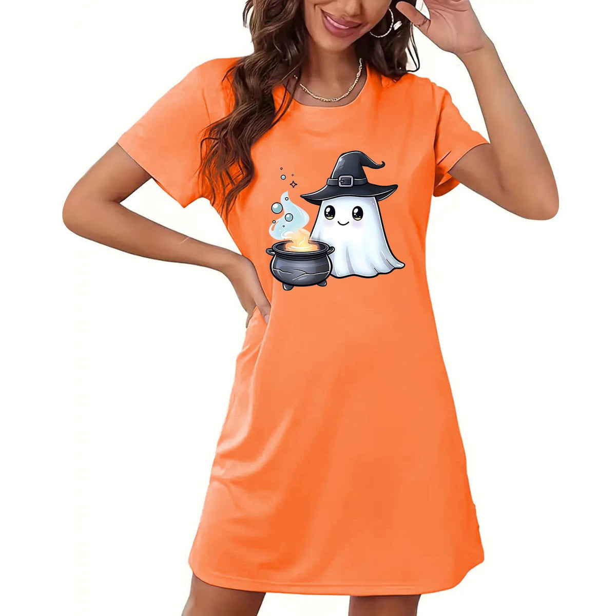 Censtreet Halloween Sleep Shirts for Women Short Sleeve Night Shirts for Sleeping Pullover Nightgown Soft Nightdress