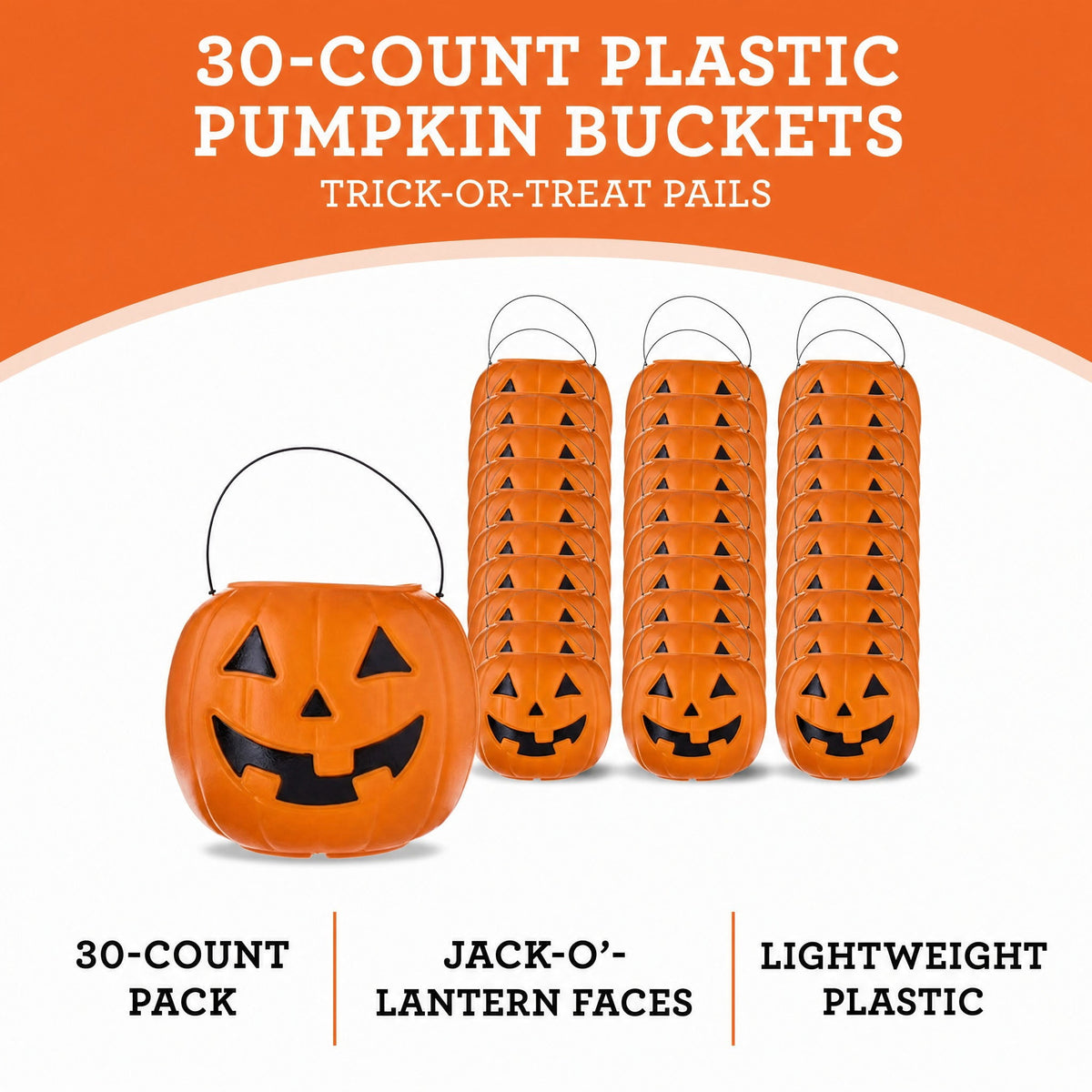 Way To Celebrate 30-Count 8 in Orange Plastic Jack-o'-Lantern Pumpkin Buckets