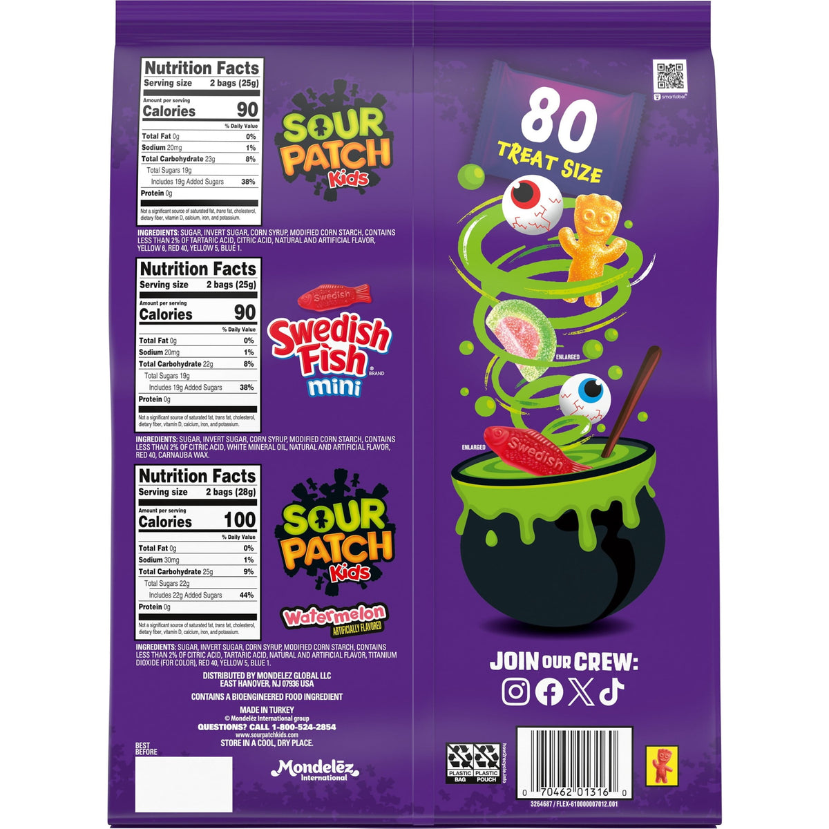 SOUR PATCH KIDS & SWEDISH FISH Mini Soft & Chewy Gummy Halloween Candy Variety Pack, 80 count