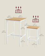 Square Bar Table And 2 Bar Stools Set, Golden Oak And Cloud White