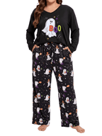 Homlouue Halloween Womens Plus Size Pajama Sets 2-Piece, Cute Ghost Print V-Neck Loungewear with Pockets, Soft Sleepwear for Holiday