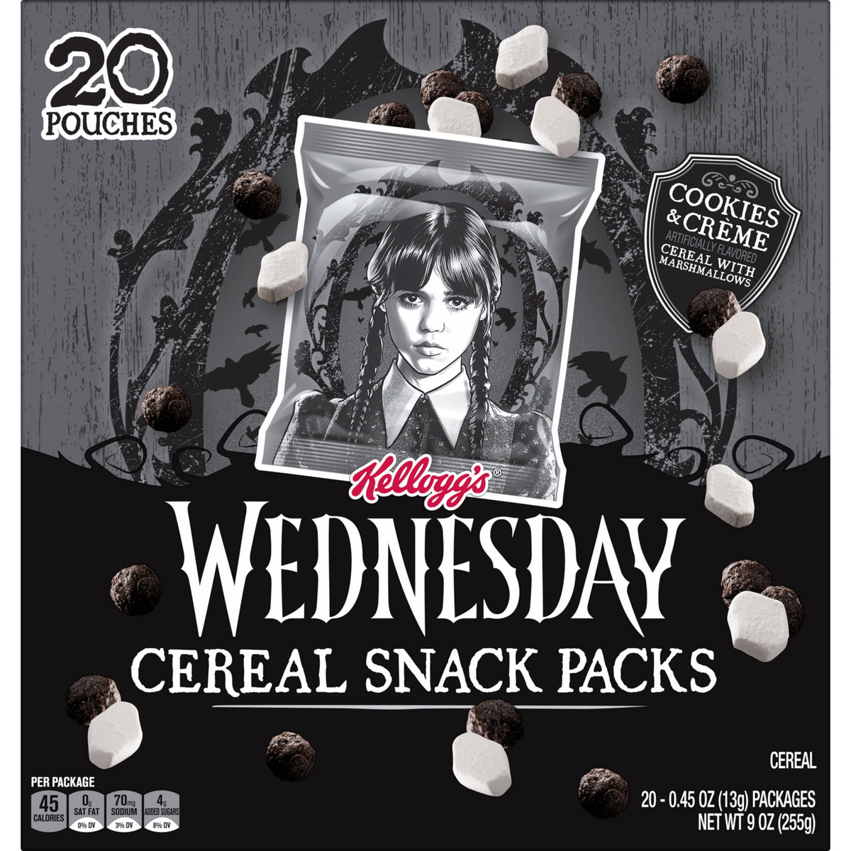 Kellogg's Cookies and Crème with Marshmallows Cereal Pouches, Whole Grain, 9 oz, 20 Count