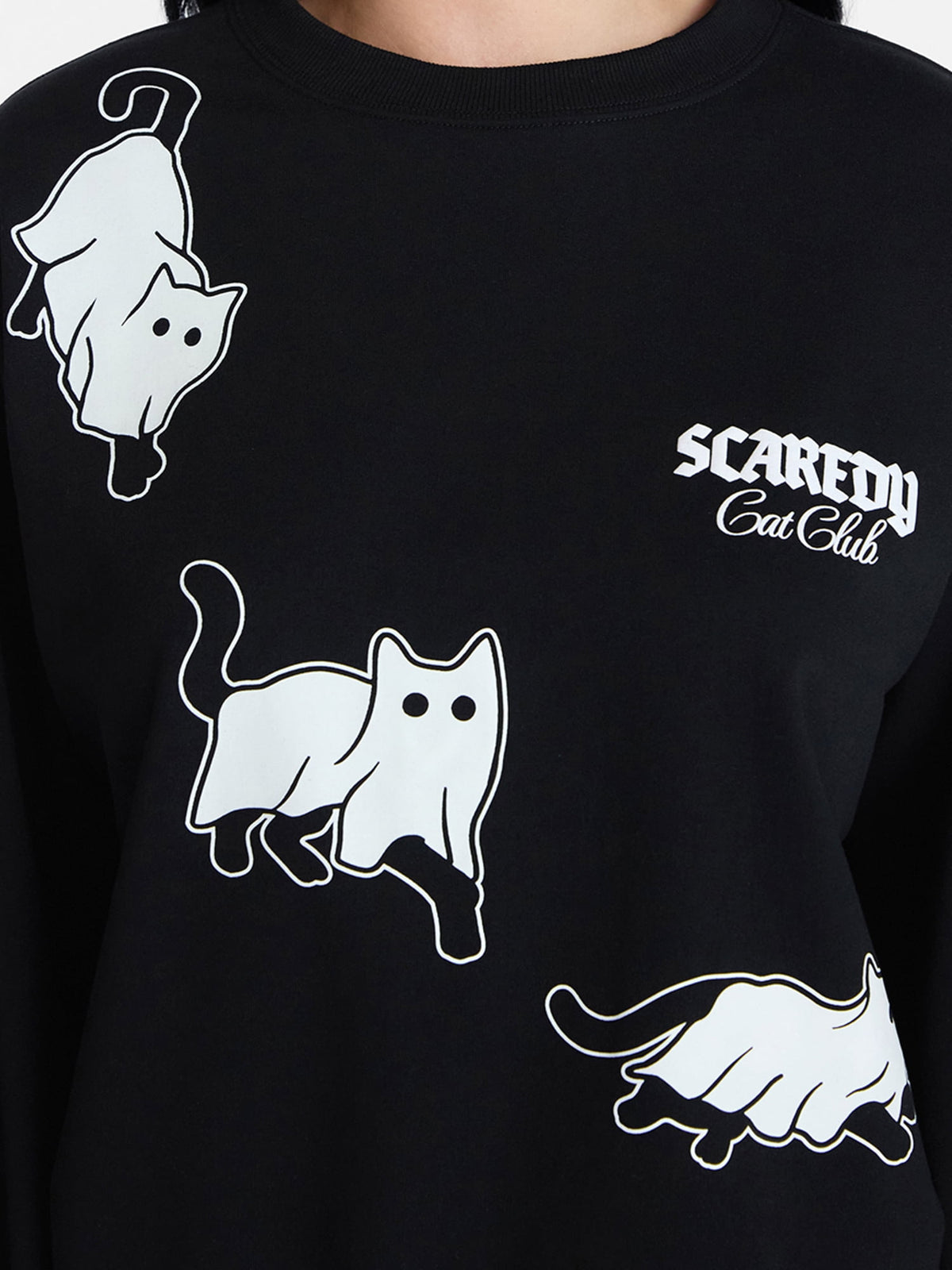Scaredy Cat Club Women's Halloween Graphic Crew Pullover Sweatshirt