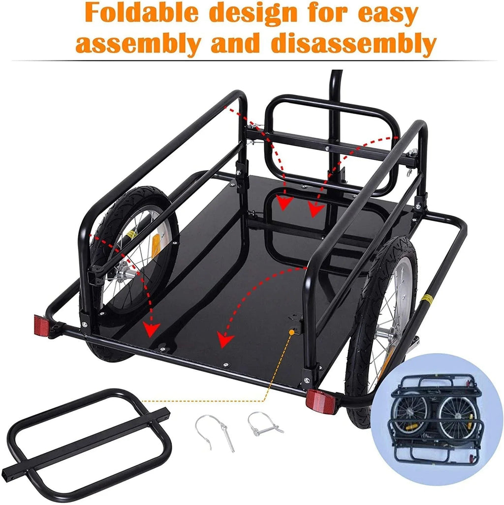 Aosom Foldable Bike Cargo Trailer, 80 lbs Capacity, 16 inch Wheels, Black - With Hitch