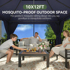 AOXUN Outdoor Gazebo 10x12 Metal Frame Double Roof Canopy With Mosquito Netting And Privacy Screen - Navy Blue