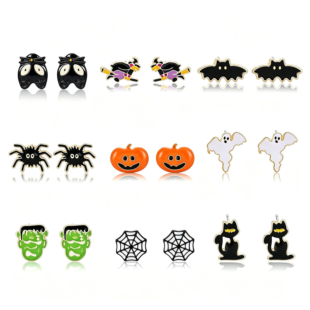 9 Pairs Halloween Earrings Studs- Pumpkin Spider Web Ghost Bat Dangle Earrings for Women, Halloween Outfits Accessories, Costume Party Favors
